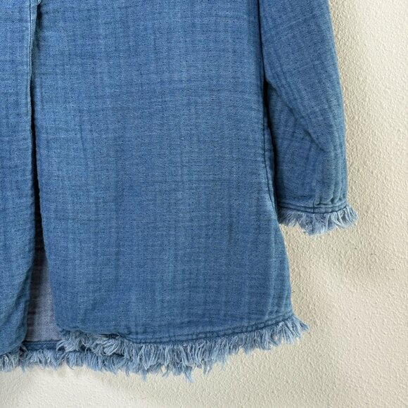 Soft Surroundings Chambray Denim Frayed Edge Jacket Size 3X Blue Pockets Artsy - Picture 3 of 12